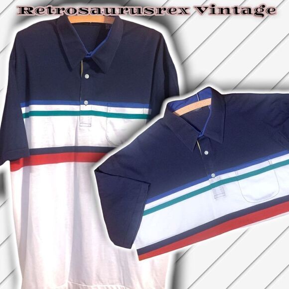 𝅺vintage Retro 1980’s Van Heusen Men’s Striped Polo Shirt, XL - Picture 2 of 5